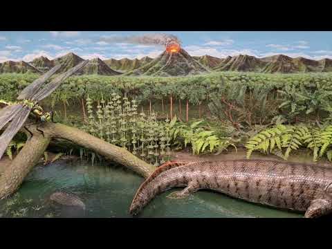 Prehistoric diorama Devonian to the Carboniferous.
