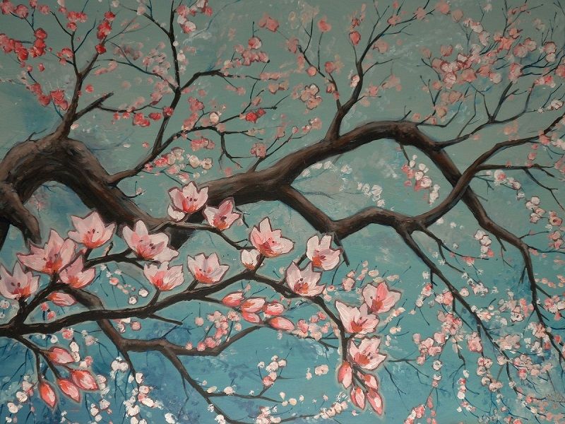 Schilderij cherry Blossom, japanse stijl.