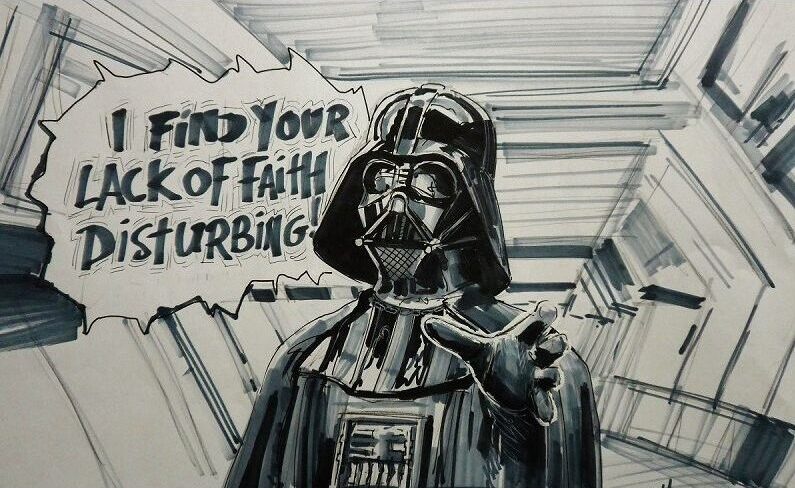 Cartoon tekening van Darth Vader, Star Wars gemaakt door cartoonist Jaap Roos