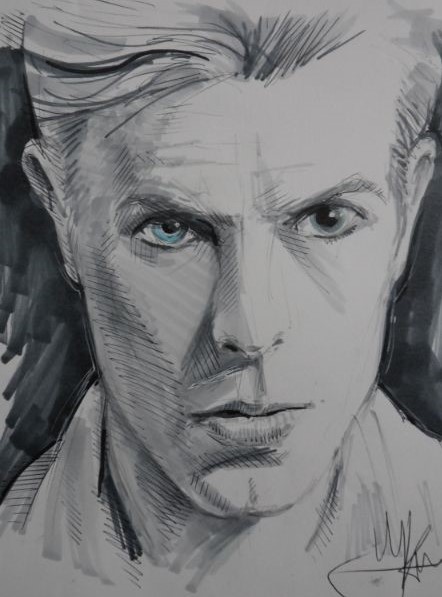 Portret van David Bowie bekend uit de muziekindustrie en fimindustrie