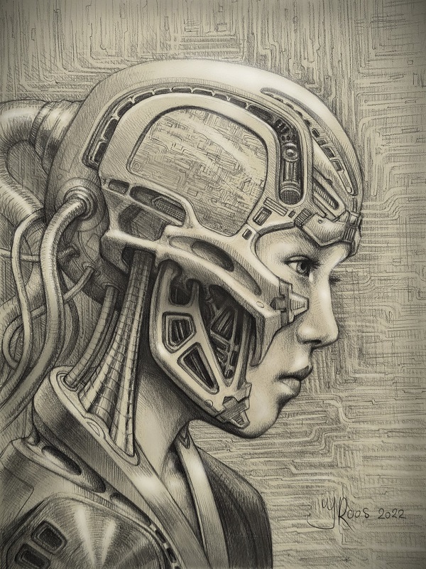 cyborg pencil drawing girl