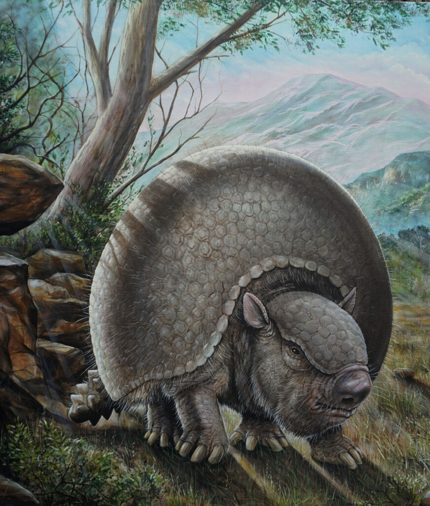 Painting extinct animals Glyptodon vs Smilodon